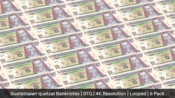 Guatemala Banknotes Money / Guatemalan quetzal / Currency Q / GTQ/ | 6 Pack | - 4K