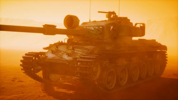 World War II Tank in Desert in Sand Storm