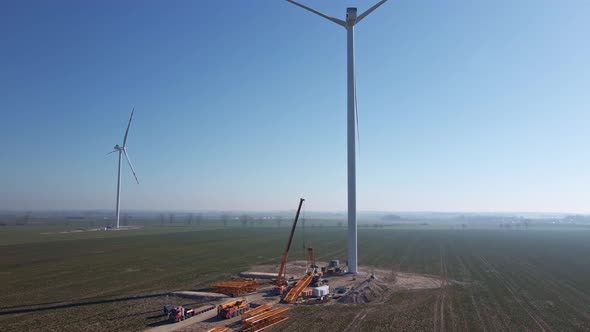 Construction Site Near Windmill Turbine Wind Generator Installing