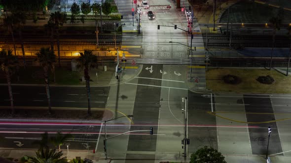 Time lapse of a busy intersection in downtown San Diego at night