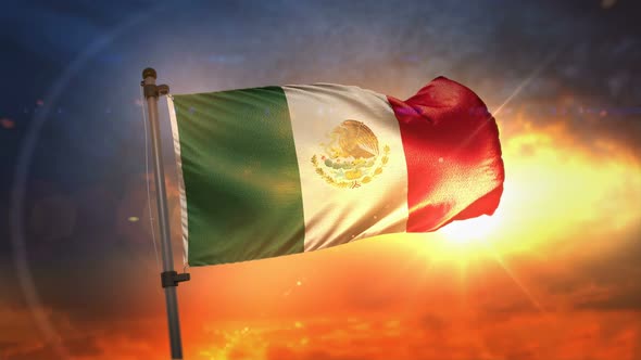 Mexico Flag Backlit At Beautiful Sunrise Loop Slow Motion