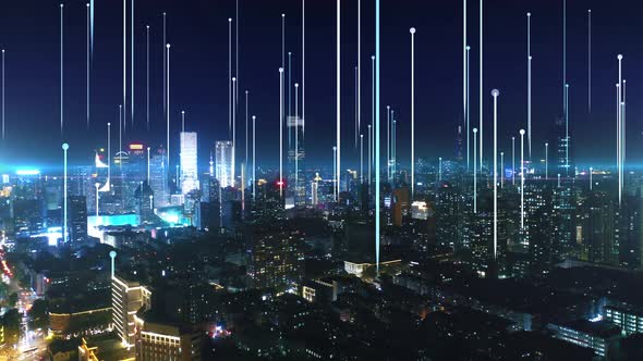 smart Connected city skyline. Futuristic network concept, city Technology.