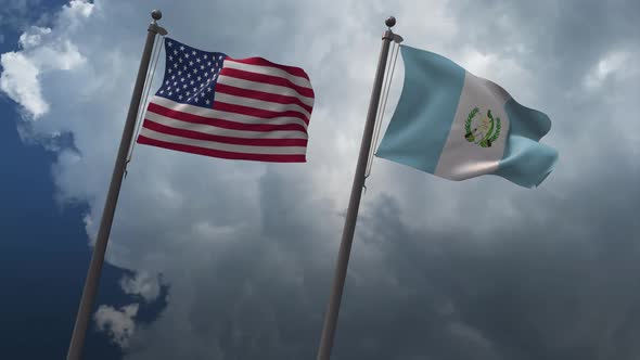 Waving Flags Of The United States And Guatemala 4K