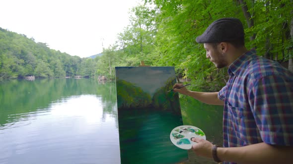 Talented painter draws a picture.