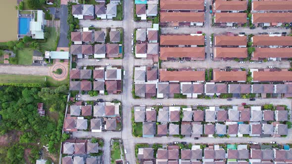 New development real estate. Aerial view of residential houses and driveways neighborhood