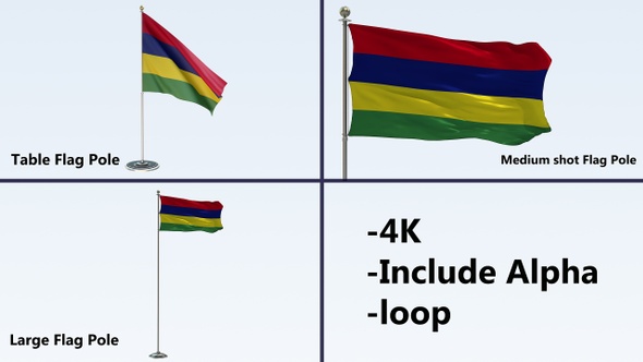 Mauritius Flag Pole Pack 4k-Loop