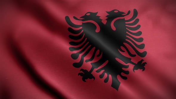 Albania Flag Closeup Blowing In Wind