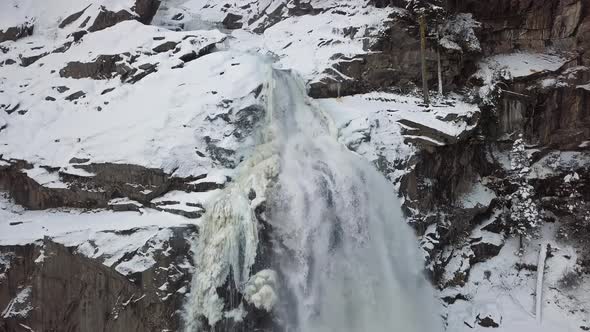 Aerial of Krimml Waterfall in Winter