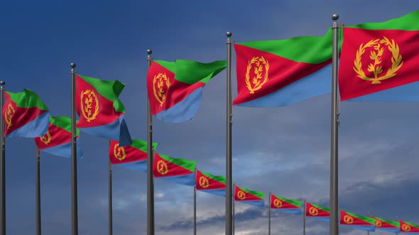 The Eritrea Flags Waving In The Wind  - 4K