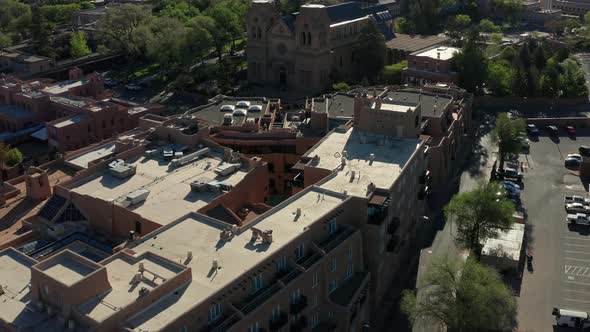 Aerial view of St Francis Cathedral in Santa Fe New Mexico