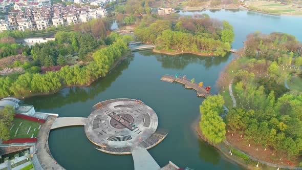 Aerial View of Chinese Botanical Garden, Beautiful View of the Garden with Lake, Architecture
