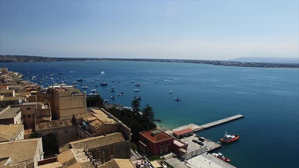 Old Classic Town Near Sea With Many Boats