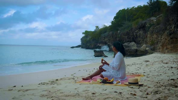 Playa Lagun Beach Cliff Curacao Beautiful Tropical Bay with White Sand and Blue Ocean Curacao