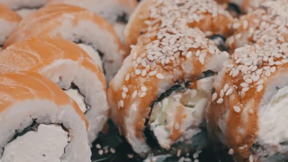 Sushi Rolls Rotating CloseUp