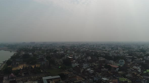 City of Varanasi (Benares) in Uttar Pradesh in India seen from the sky