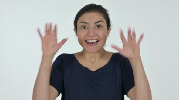 Excited Indian Woman Celebrating White Background