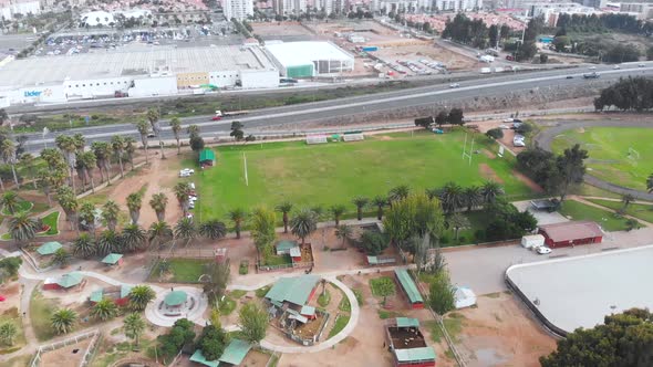 Rugby Fields (La Serena city Chile) aerial view, drone footage