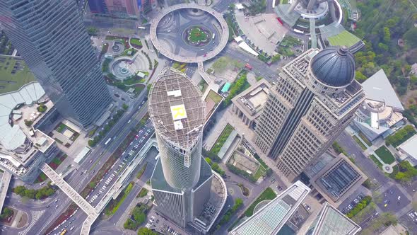 Aerial view of Shanghai Downtown skyline, China. Financial districts in urban city.