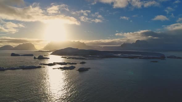 Parallax Effect - Sunset Above Antarctica Snow Island, in Hyper-lapse Mode