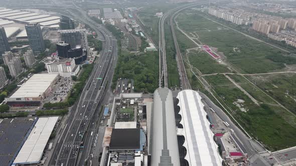 Aerial Shanghai Subway Station