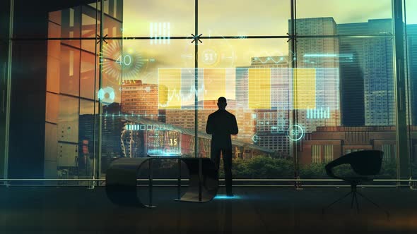 Silhouette Of A Businessman On The Background Of Stock Infographics HD