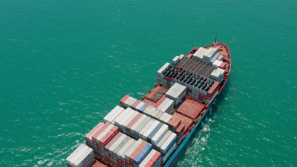 Aerial View of Container Cargo Ship in Sea