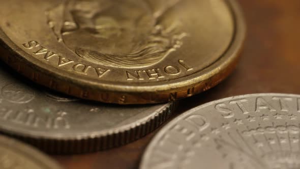 Rotating stock footage shot of American coins