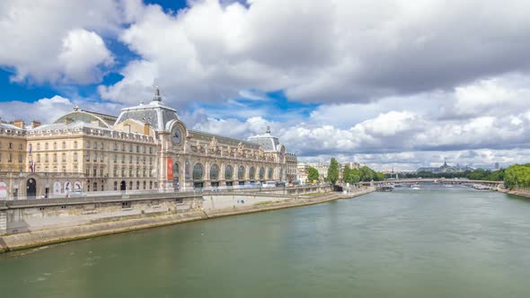 The Musee d'Orsay is a Museum in Paris Timelapse Hyperlapse on the Left Bank of the Seine