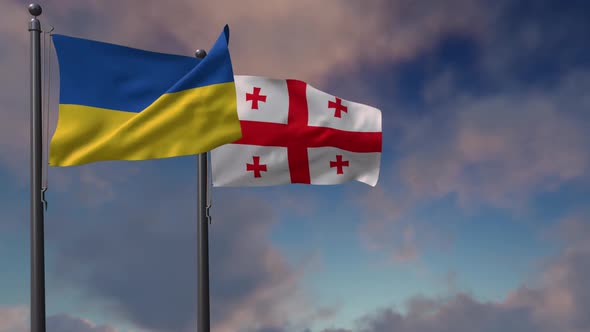 Georgia Flag Waving Along With The National Flag Of The Ukraine - 2K