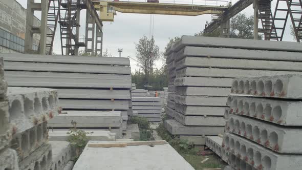 Pile of hollow concrete blocks