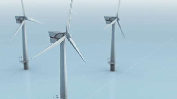 Three-bladed Large Wind Turbines. Natural Sources. Creating Electrical Power.