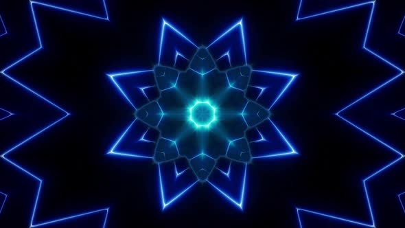 Blue Neon Multi Shapes Light Zoom Out Effect 4K Loop