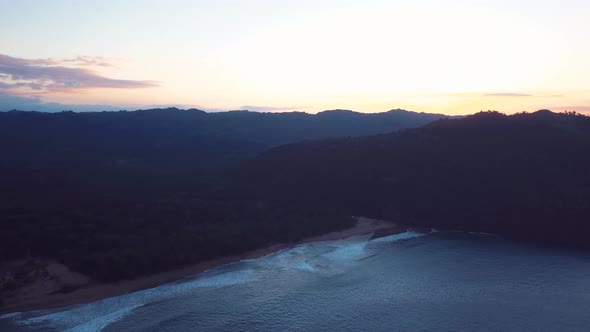 Sunset Beach With Mountains And Waves 4k 24fps