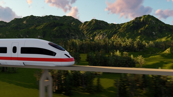 Modern Train Passing On Mono Rail alt