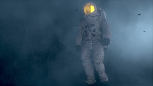 Astronaut Walking on a Foggy Alien Planet alt