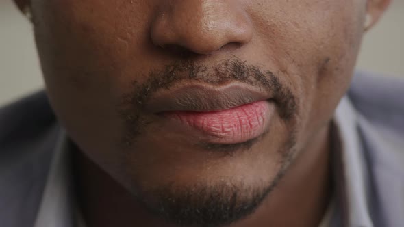 Young Adult Man Calm Lips Closeup