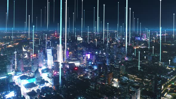 smart Connected city skyline. Futuristic network concept, city Technology.