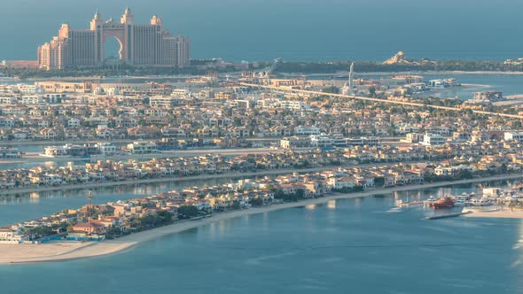 Aerial View of Palm Jumeirah Island Timelapse