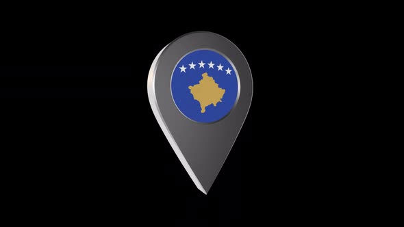 3d Animation Map Navigation Pointer With Kosovo Flag With Alpha Channel - 2K