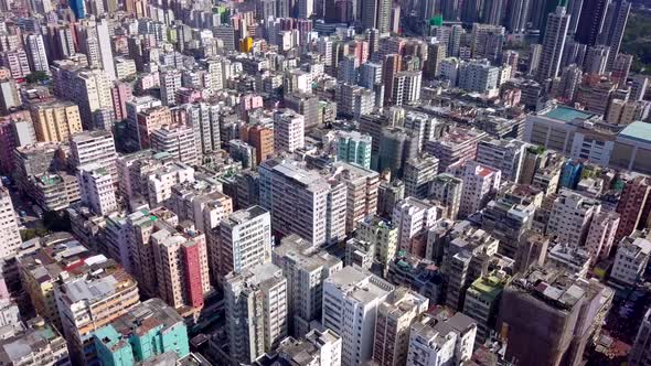 Drone fly over Hong Kong urban city