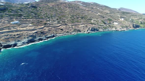 Kastro Sifnou beach on Sifnos island in cyclades in Greece from the sky