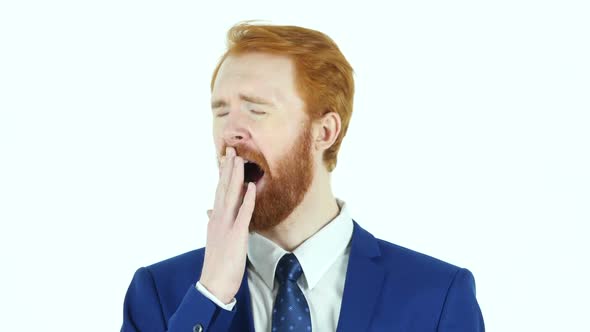 Yawning Tired Red Hair Beard Businessman