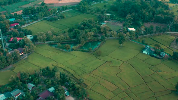 Aerial View of Pai Rice Terraces, River and Mountain in Mae Hong Son, Chiang Mai, Thailand