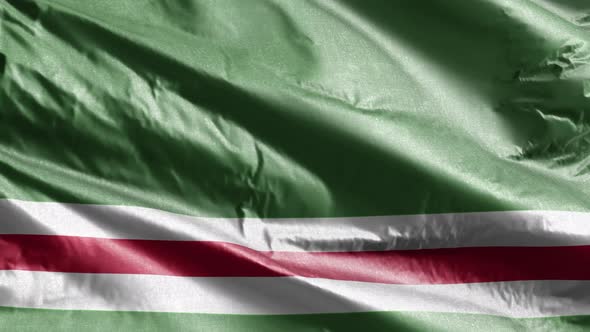 Chechen Republic of Ichkeria textile flag waving on the wind. Slow motion. 20 seconds loop.