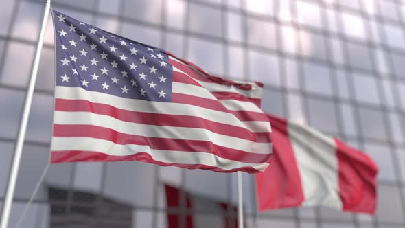 Waving Flags of the United States and Peru