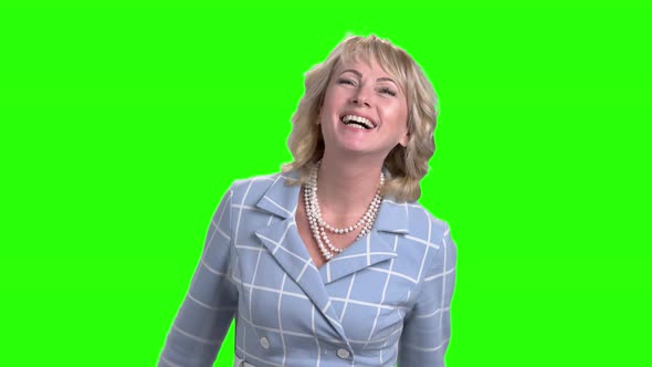 Beautiful Woman Is Laughing on Green Screen.