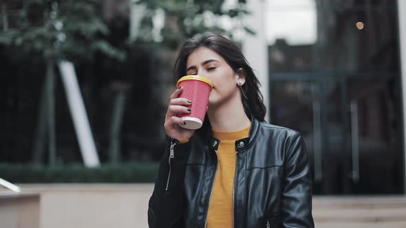 Beautiful Young Woman with an Attractive Appearance, Adorable Look and Autumn Jacket in the City