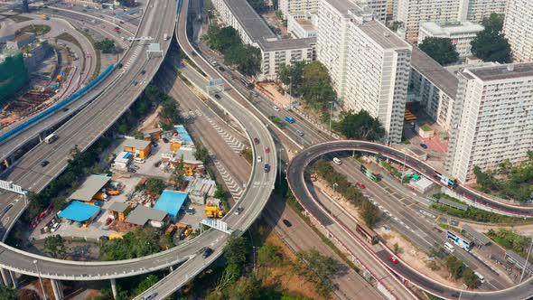 Drone fly over Hong Kong city