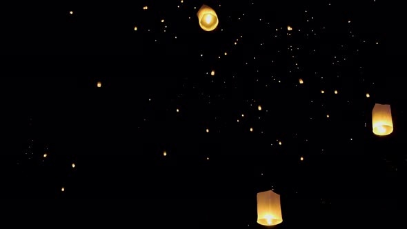 Chiang Mai Thailand White Lantern in the Sky for the Loi Krathong or Yee Peng Festival