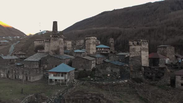 View of the Ushguli Village at the Foot of Mt